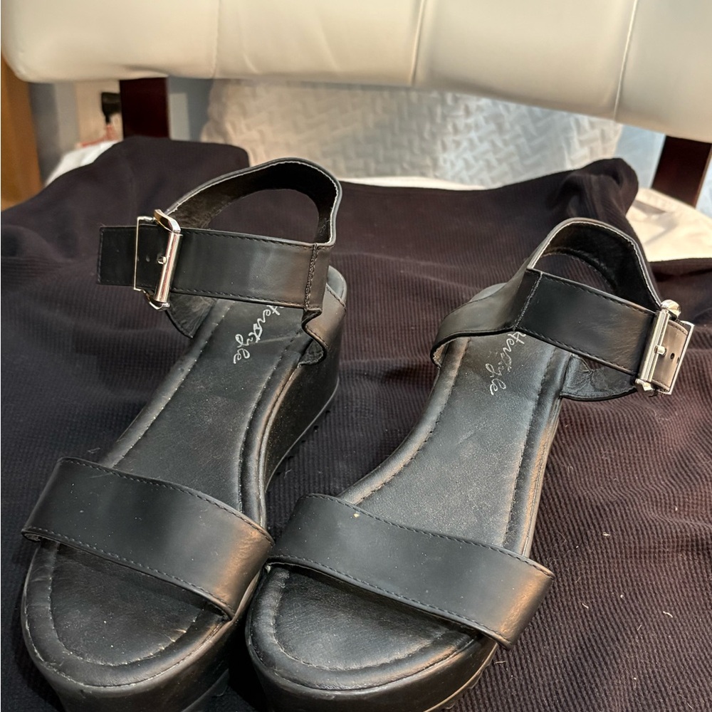 Herstyle Black Sandals with Silver Buckle 8 1/2